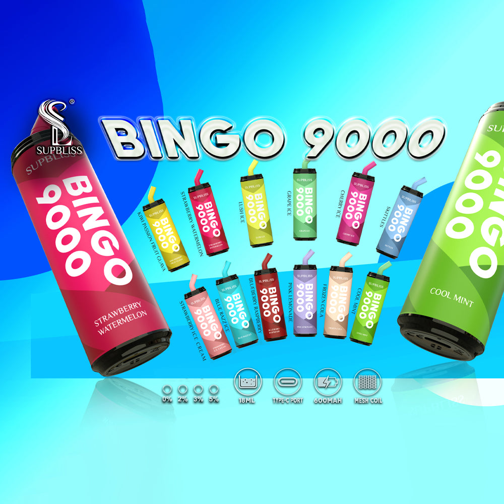 Original SUPBLISS Bingo 9000 Puffs Rechargeable RandM Coke Can Vape Device (Free Shipping)