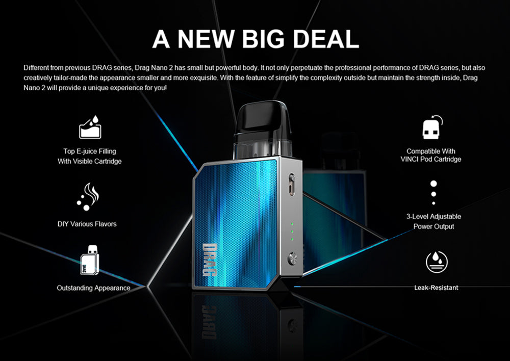 Original VOOPOO Drag Nano 2 Vape Kit 800mAh Battery 20W Vape 2ml Coil Vaporizer Free Shipping