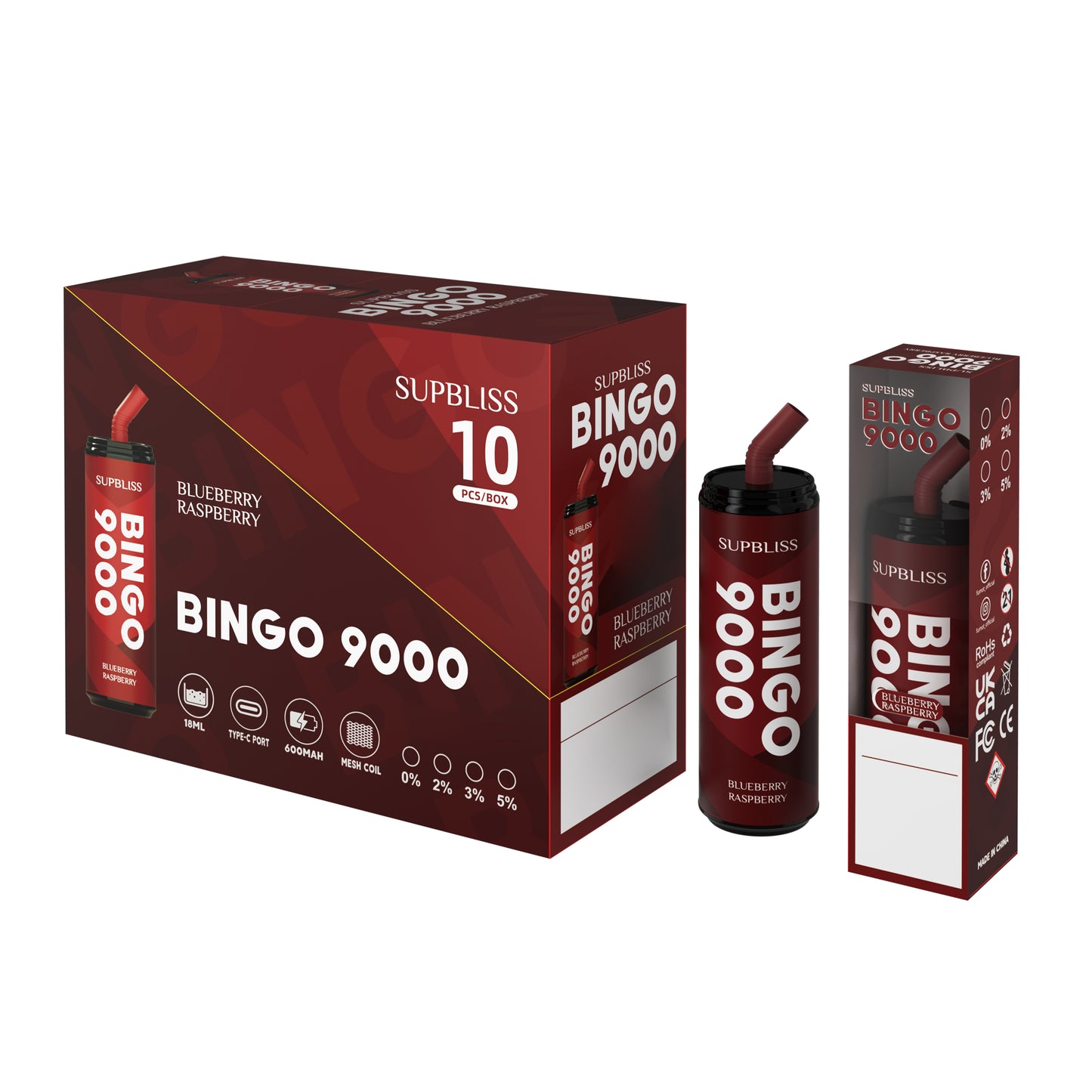 Original SUPBLISS Bingo 9000 Puffs Rechargeable RandM Coke Can Vape Device (Free Shipping)