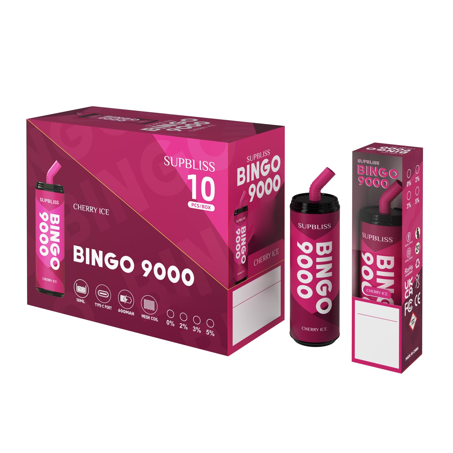 Original SUPBLISS Bingo 9000 Puffs Rechargeable RandM Coke Can Vape Device (Free Shipping)