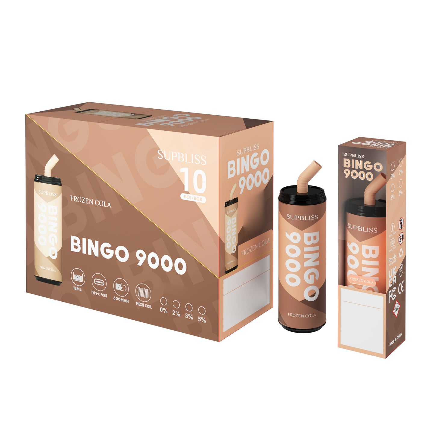 Original SUPBLISS Bingo 9000 Puffs Rechargeable RandM Coke Can Vape Device (Free Shipping)