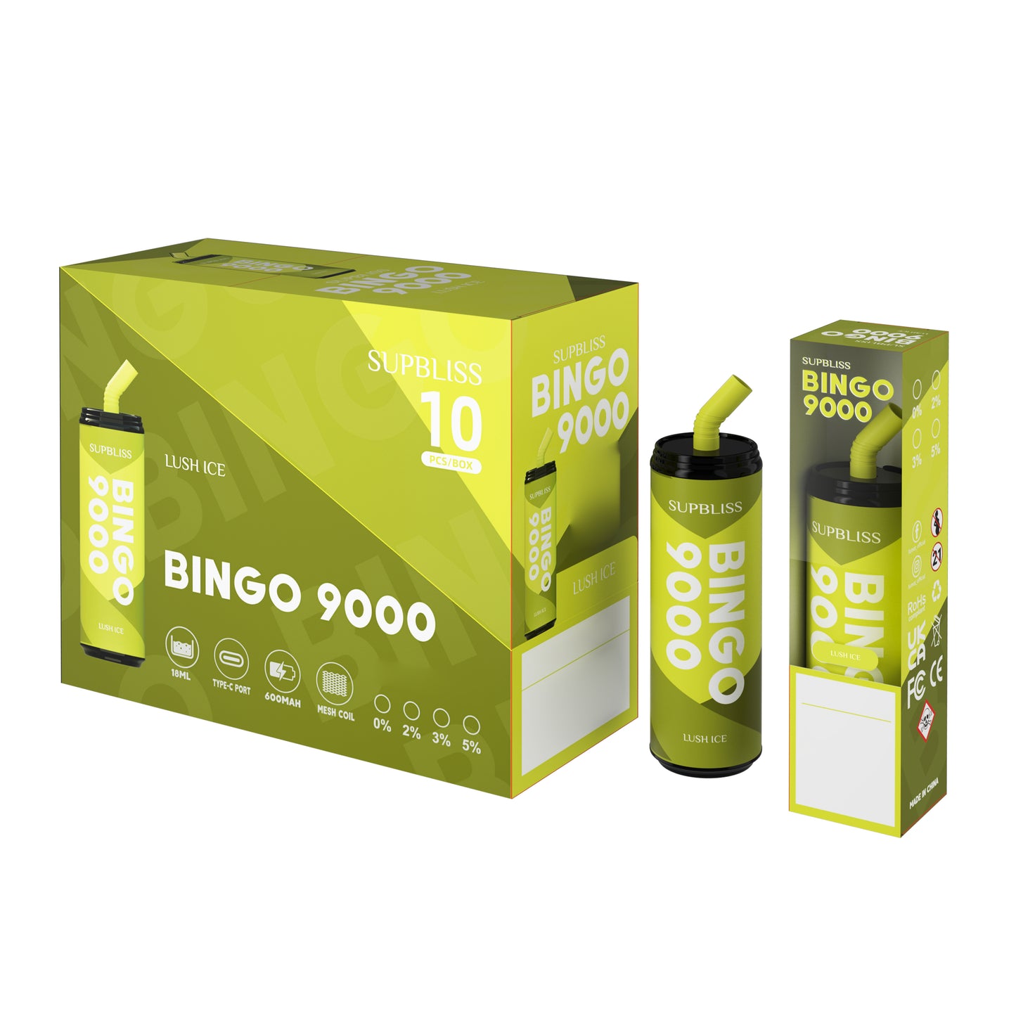 Original SUPBLISS Bingo 9000 Puffs Rechargeable RandM Coke Can Vape Device (Free Shipping)