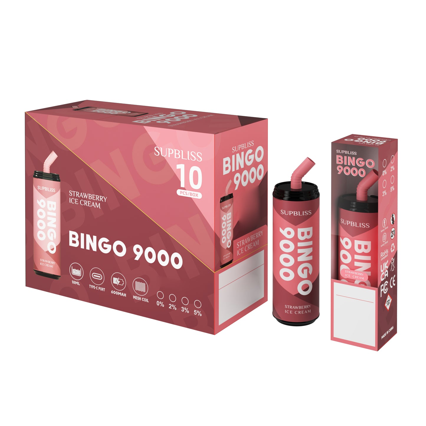 Original SUPBLISS Bingo 9000 Puffs Rechargeable RandM Coke Can Vape Device (Free Shipping)