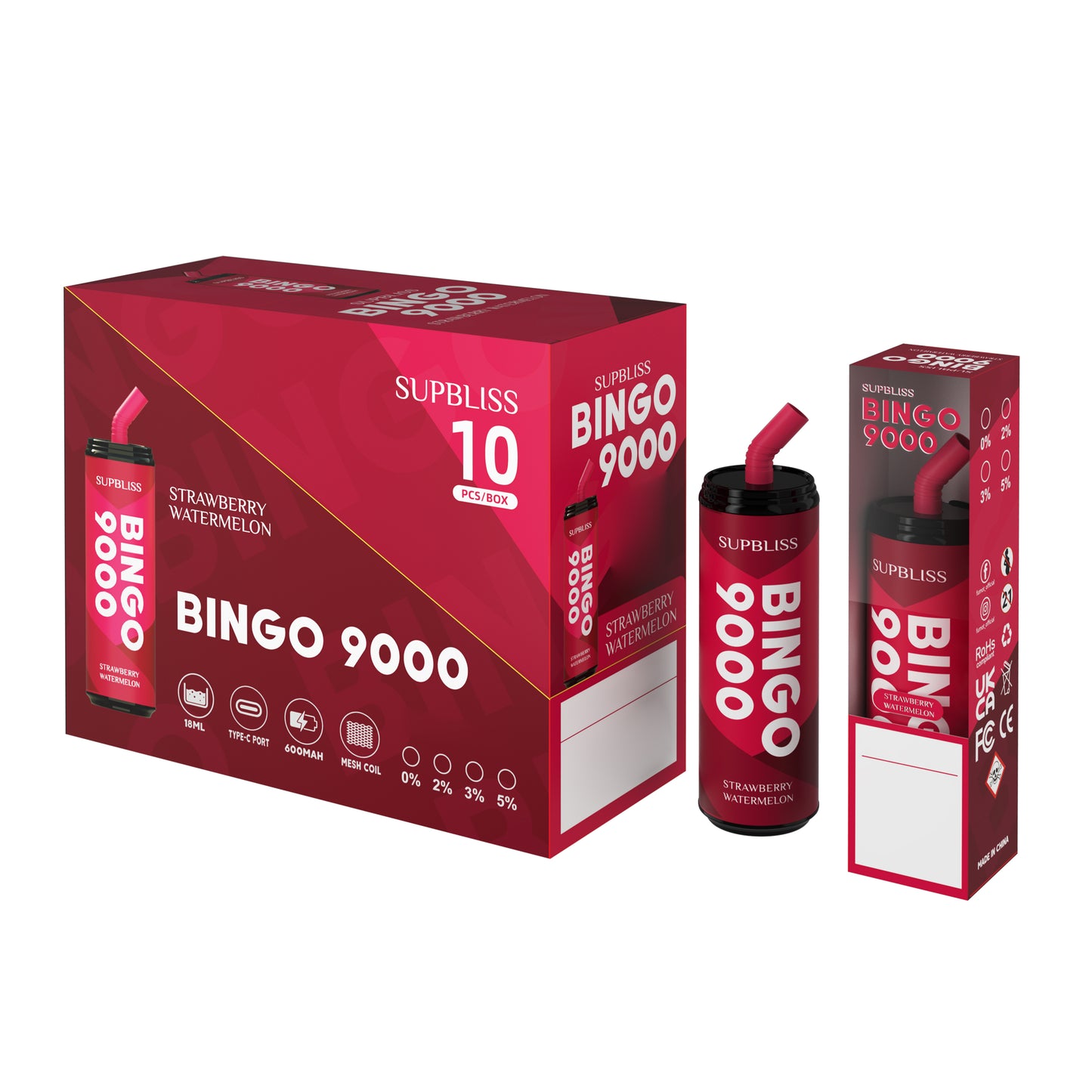 Original SUPBLISS Bingo 9000 Puffs Rechargeable RandM Coke Can Vape Device (Free Shipping)