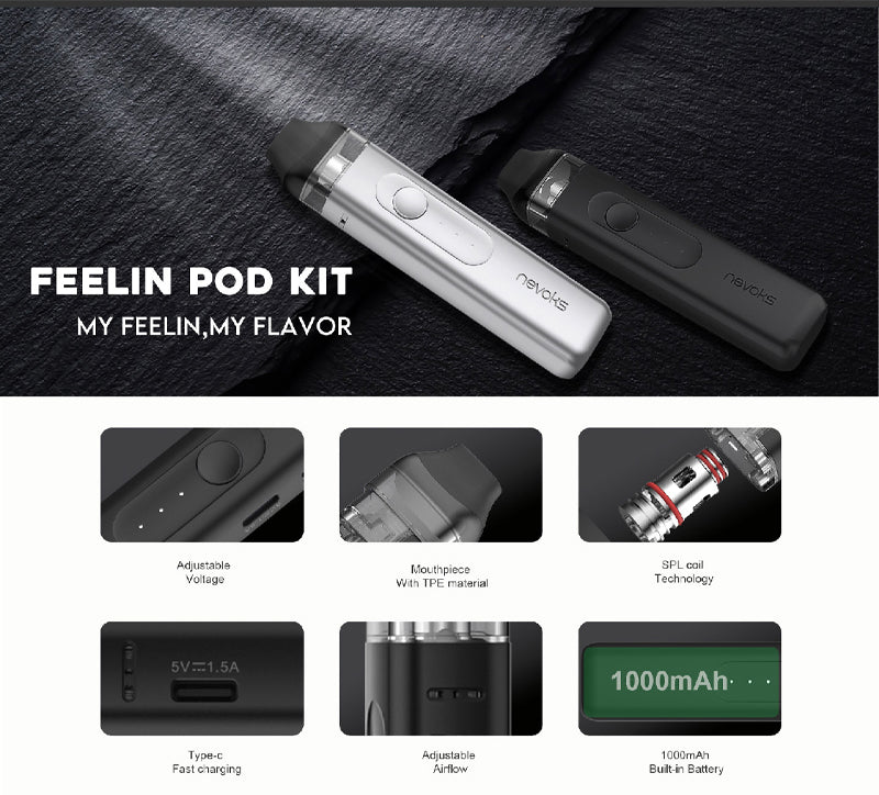 Original Nevoks Feelin Pod Kit 1000mAh Battery 2.8ml Resistance Pod Cartridge Charge Kit Free Shipping