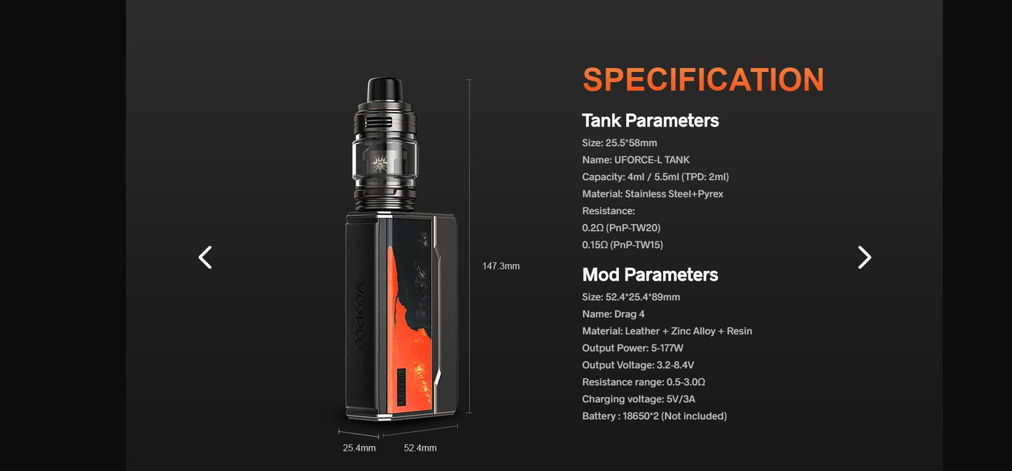 Original VOOPOO Drag 4 Kit 177W Vape Mod 5.5ml UFORCE-L Tank External 18650 Vaporizer Free Shipping