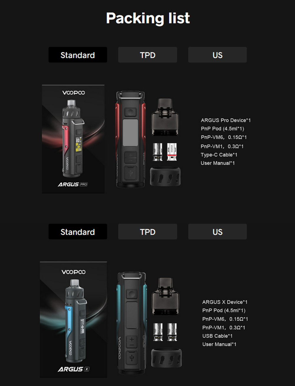 Original VOOPOO Argus Pro Kit 80W Vape 3000mAh Battery 4.5ml Pod Pnp Coil Vaporizer Free Shipping