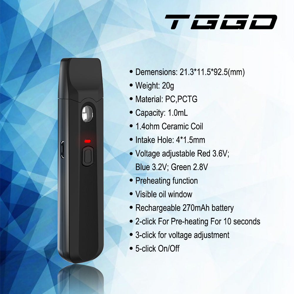 Original TGGD Vape Pen Pod Kit 270mah Rechargeable Battery 1ml Ceramic Coil Free Shipping