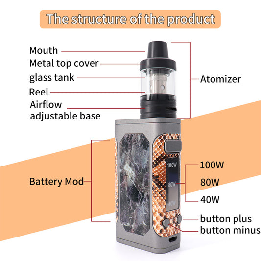 Original Smoker P8 100W Vape Kit 3ML Tank with 2200mah Built-in Battery Box Mod Hookah Shisha Vaporizer Huge Vapor