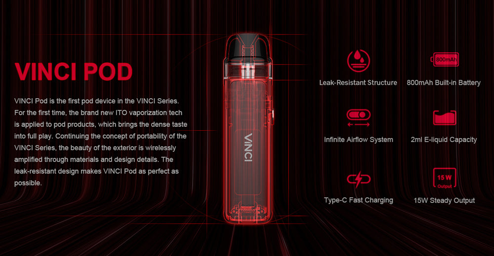 Original VOOPOO Vinci Pod Kit 15W 800mAh Battery Vape Resistance Cartridge Adjustable Airflow System Free Shipping