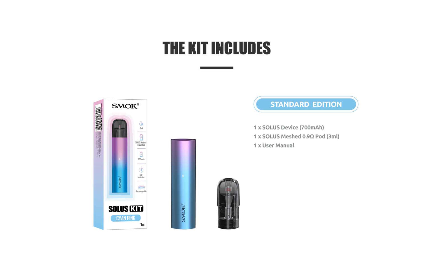 Original SMOK SOLUS Pod Kit 15W 700mAh 2.5ml Cartridge Meshed 0.9ohm Vape Free Shipping