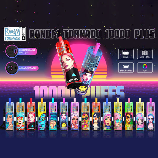 Original RandM Tornado 10000 Plus Puffs 20ml Large Capacity Vape Pen Device Kit (Free Shipping)