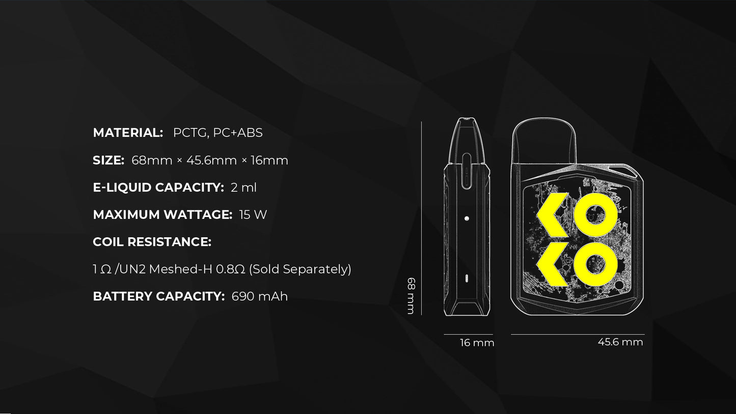 Original 15W Uwell Caliburn KOKO Prime Kit 690mAh Battery Vaporizer Caliburn G Pod Cartridge 2ML Coil Vape