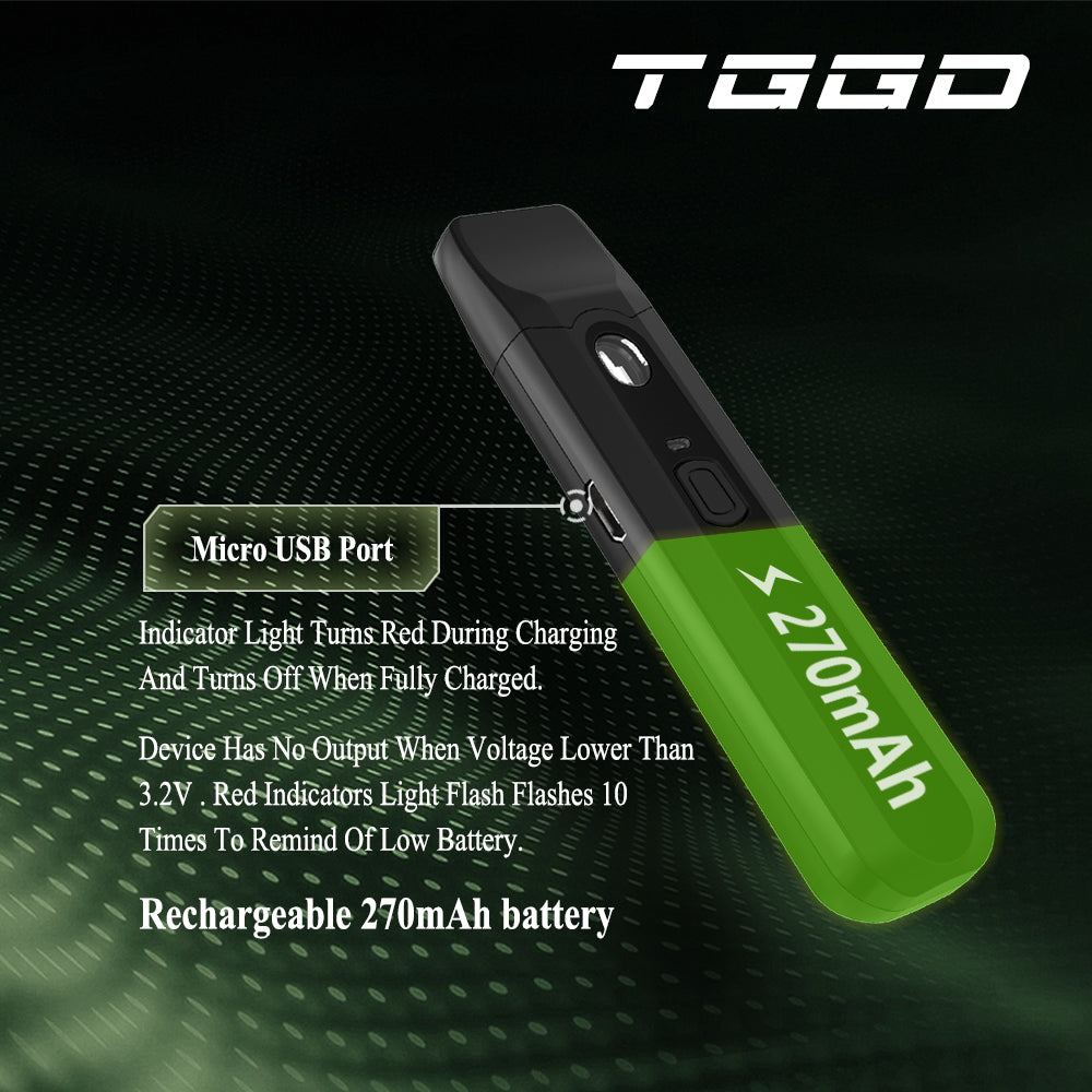 Original TGGD Vape Pen Pod Kit 270mah Rechargeable Battery 1ml Ceramic Coil Free Shipping