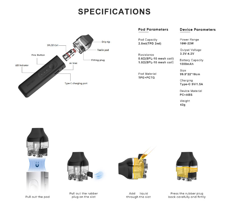 Original Nevoks Feelin Pod Kit 1000mAh Battery 2.8ml Resistance Pod Cartridge Charge Kit Free Shipping